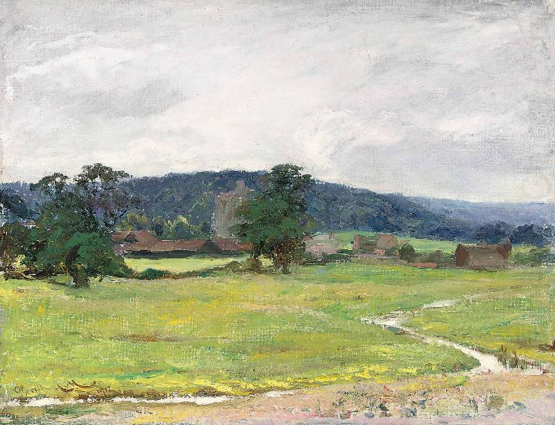 The distant church, Sir Hubert von Herkomer,RA,RWS